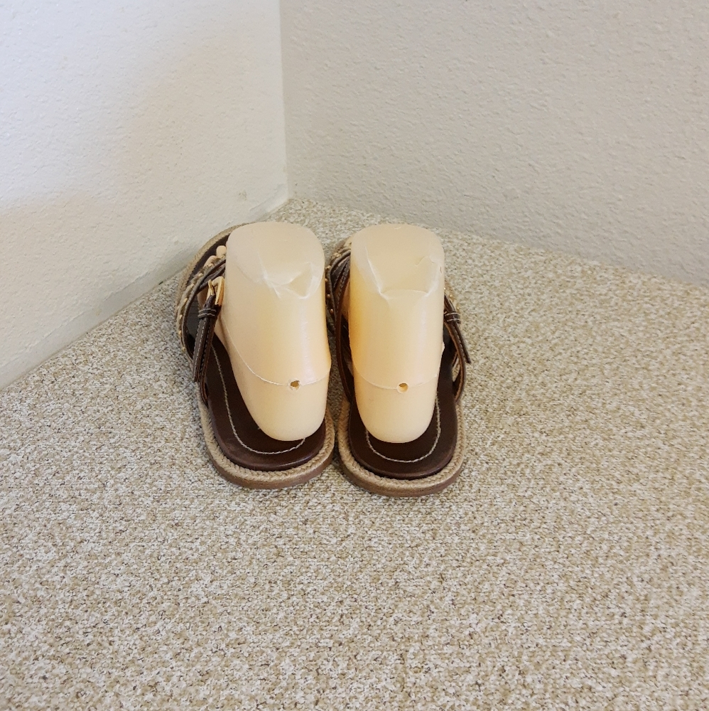 Prada Brown Leather Calfhair Flat Sandals - Picture 3 of 6